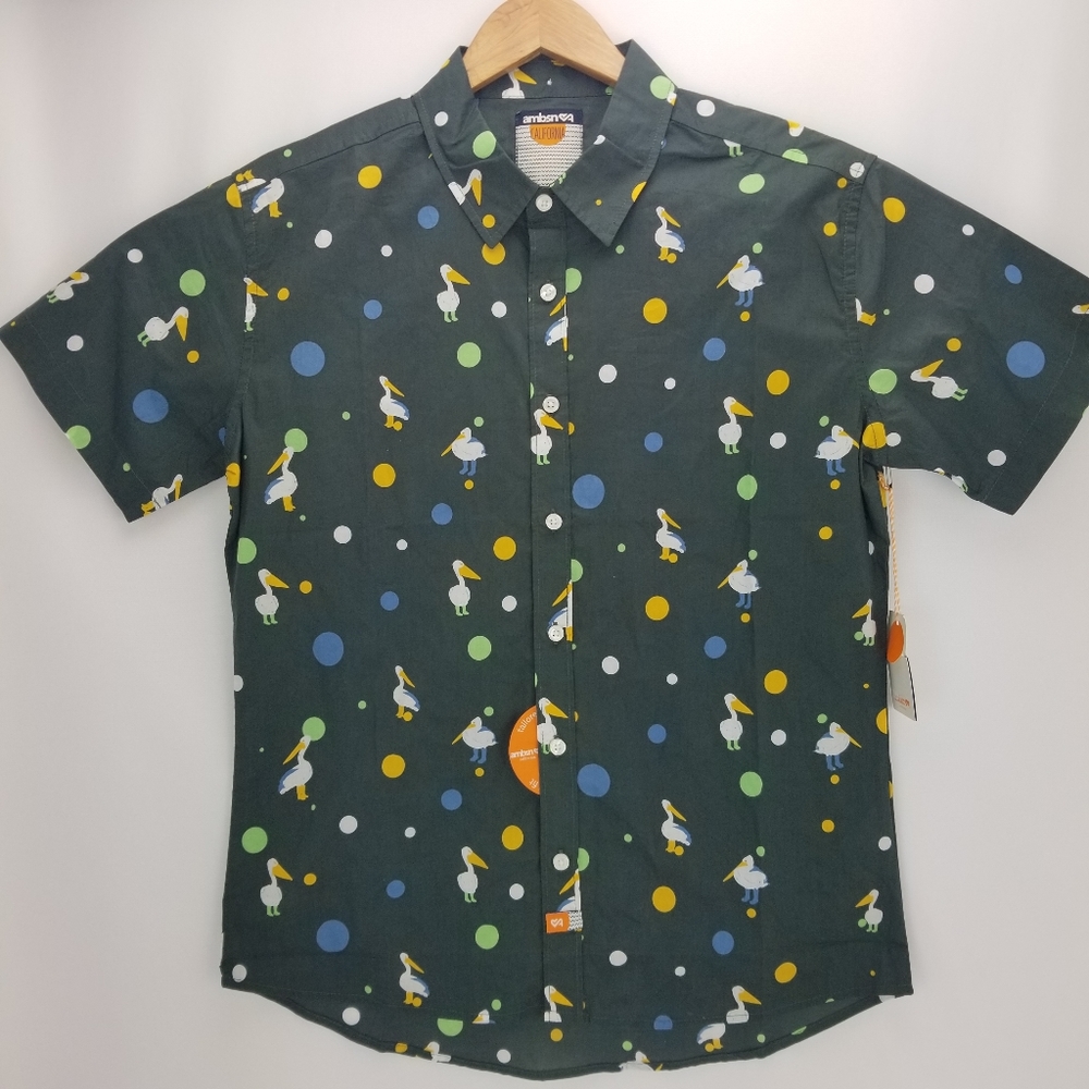 Ambsn California Mens Pelican Print Shirt Size Sma